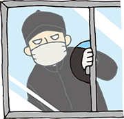 窓ガラスを割って鍵を開ける犯罪者